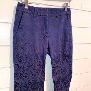 White House Black Market Blue Jacquard Slim Ankle Pants Size 00P Printed navy